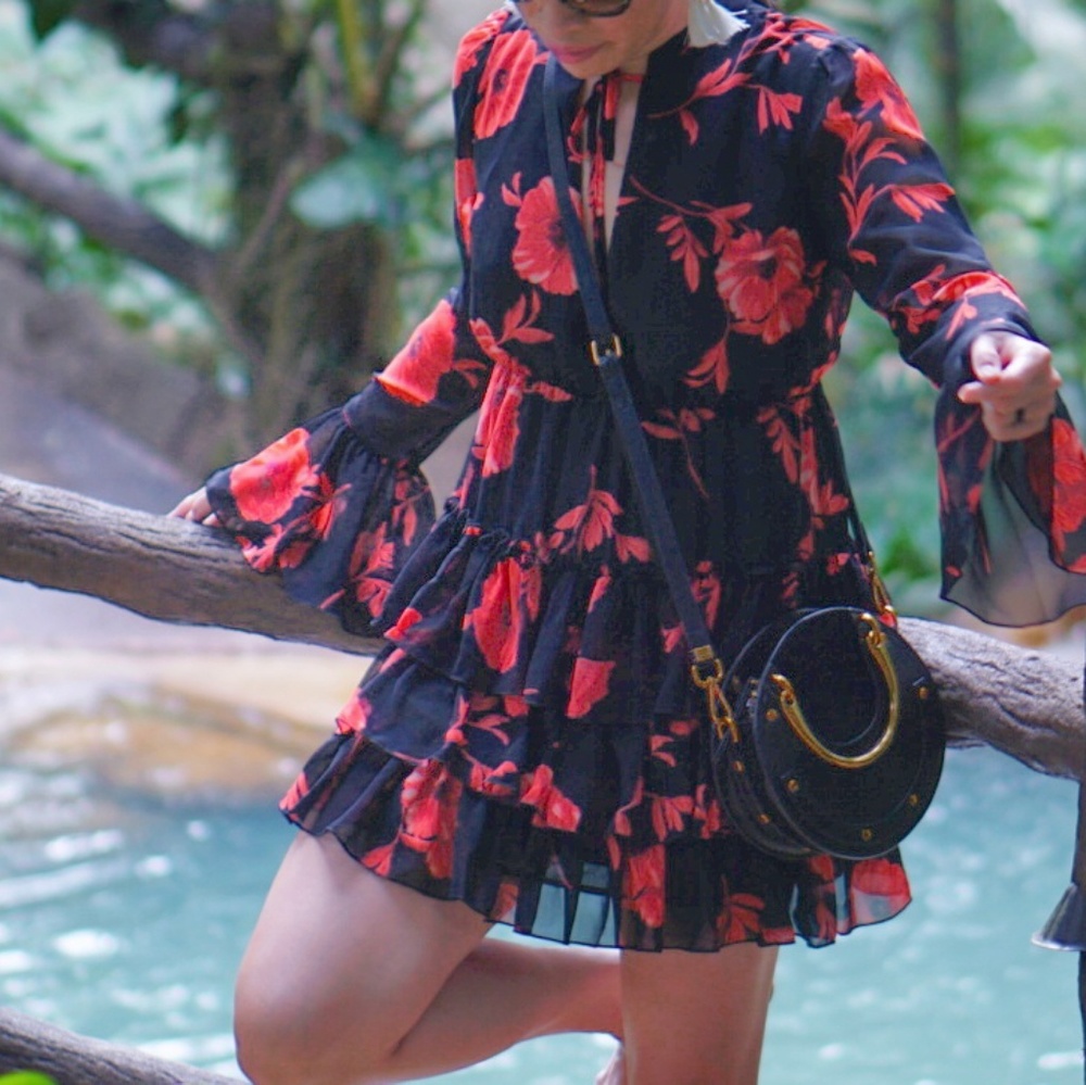Ruffle hem black & red summer dress